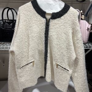 New York & Company Black and Cream Knit Cardigan